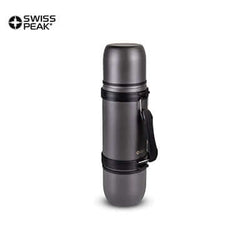 Swiss Peak Duo Cup Vacuum Flask in matte grey finish with carrying strap, ideal for beverages, Corporate Gift Singapore.