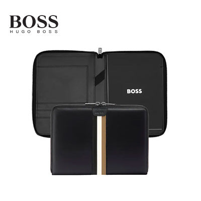 Hugo Boss Conference Folder A5 Iconic Black, stylish black PU folder with logo, ideal corporate gift.