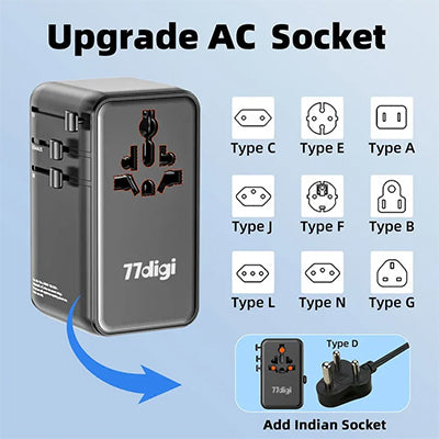 77digi 100W 3 Type-C + 2 USB Travel Adapter with Cable WWA100C