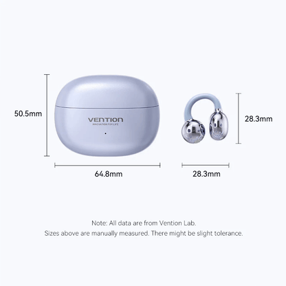 Vention ECHO CLIP A1 Open Ear Headphones displayed with dimensions for perfect fit and comfort.