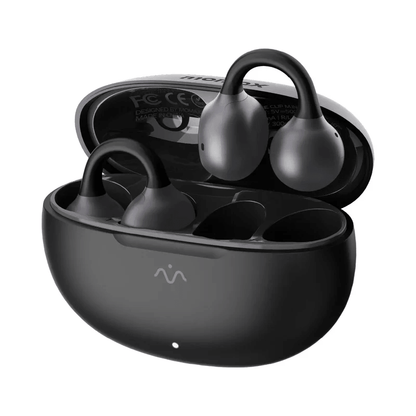 Momax 1-Vibe Clip M.IN.D AI ENC Clip-On Earbuds in charging case, ideal for corporate gift.