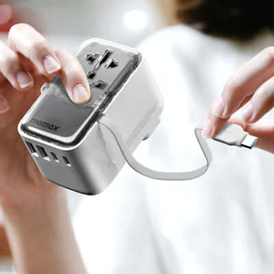 Momax 1-World+ Flow 4-Port Travel Charger With Built-In USB-C Cable 35W Corporate Gifts Singapore