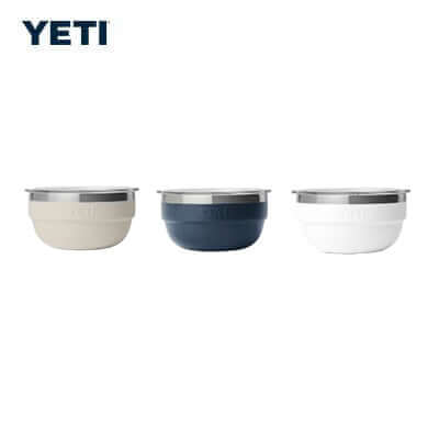 Yeti Rambler® 1 QT Insulated Bowl in three colors: beige, navy, and white for corporate gifts.