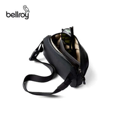 Bellroy Venture Hip Pack 1.5L with sunglasses inside, perfect for daily adventures and corporate gifts.