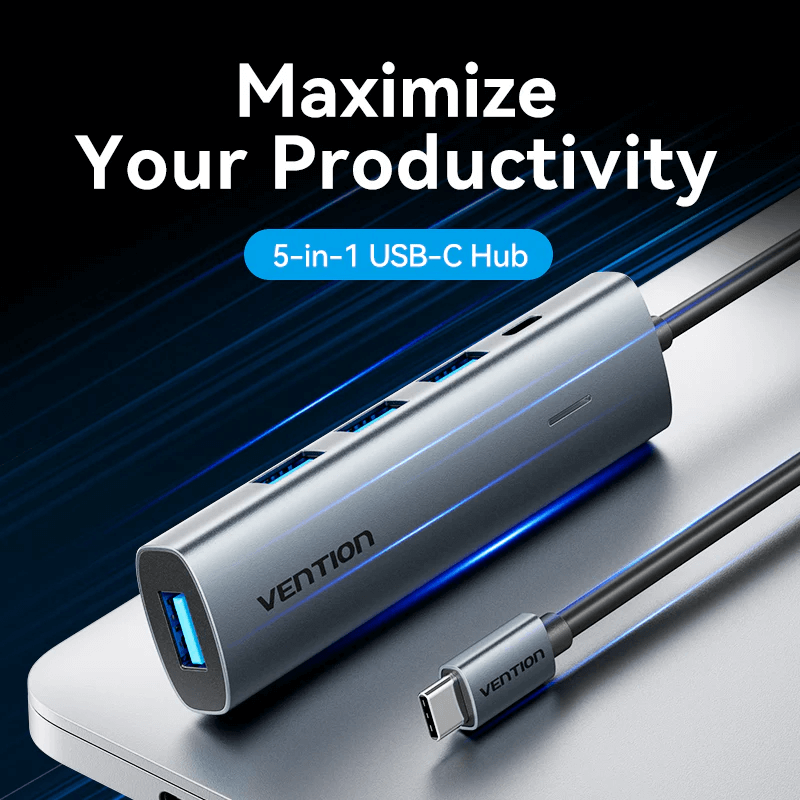 Vention 5-in-1 USB-C Hub, maximize productivity with versatile connectivity options.