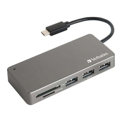 Verbatim USB-C 3.1 Hub & Card Reader 65679 with multiple ports and cable for connectivity.