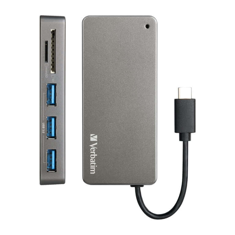 Verbatim USB-C 3.1 Hub & Card Reader 65679 with multiple ports for seamless device connectivity.