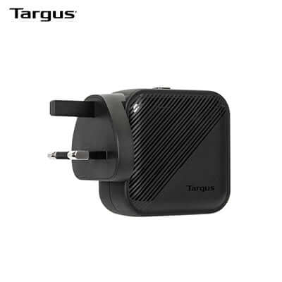 Targus APA803AP 65W GaN Wall Charger with compact design and dual ports for efficient charging.
