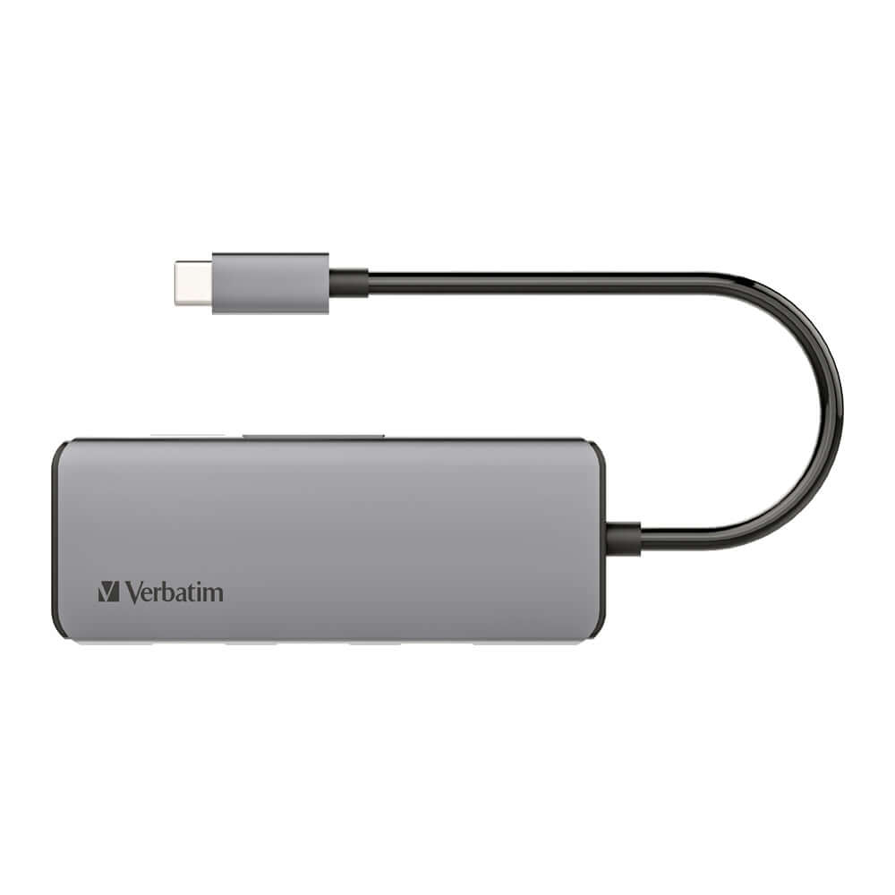 Verbatim 7-in-1 Type C Hub 66448 in gray color with USB-C connection and aluminum housing.
