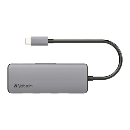 Verbatim 7-in-1 Type C Hub 66448 in gray color with USB-C connection and aluminum housing.