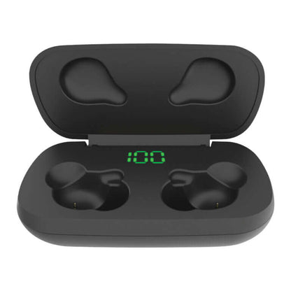 Verbatim Bluetooth 5.0 TWS Earbuds with aptX in charging case displaying battery percentage.