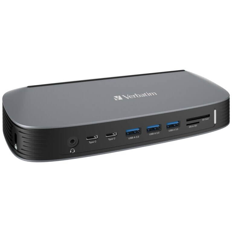 Verbatim 13-in-1 Type C Docking Station with AC Adaptor 100W, featuring multiple ports for enhanced connectivity.
