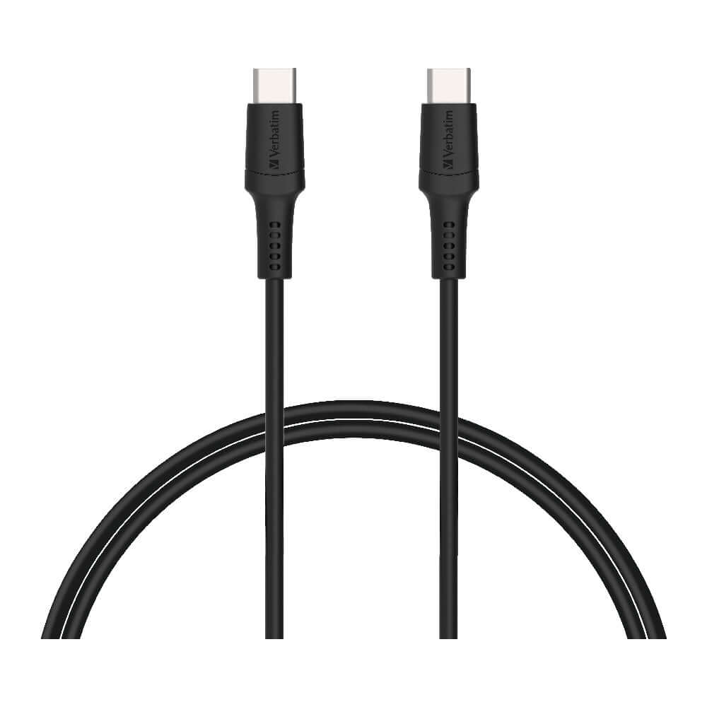 Verbatim Type C to Type C Sync & Charge Cable 66667, durable black cable for fast charging and data transfer.