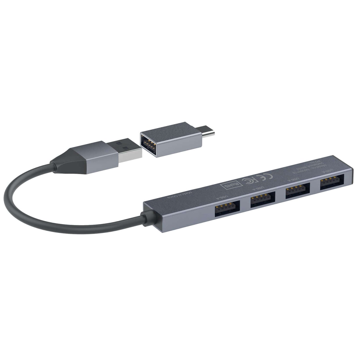 Verbatim 4-in-1 USB Hub with Type C Adaptor 66753, stylish aluminum finish, four USB-A ports, corporate gift idea.