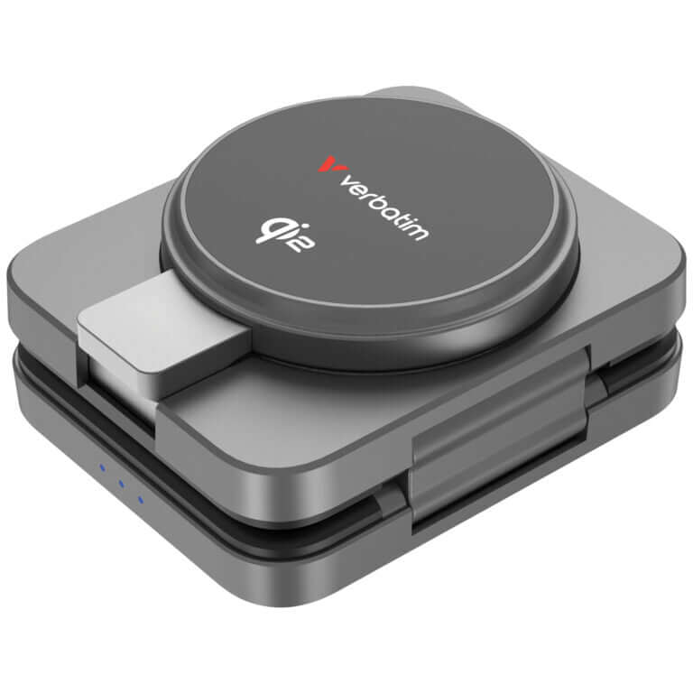 Verbatim 3-in-1 Qi2 Wireless Charger (WCDQi201) sleek design with MagSafe feature for fast charging.