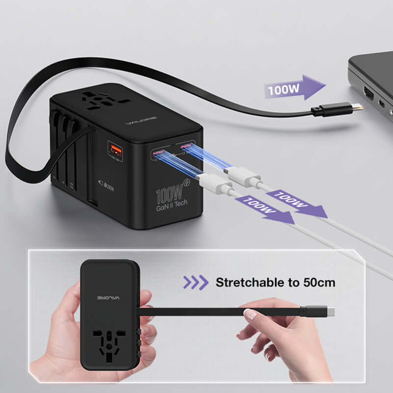 Valore PD100W Universal Travel Adaptor with Retractable Cable (UTA-003) Corporate Gifts Singapore