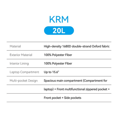 Vention Water-Repellent Laptop Backpack KRMB0 specifications including material and compartment details