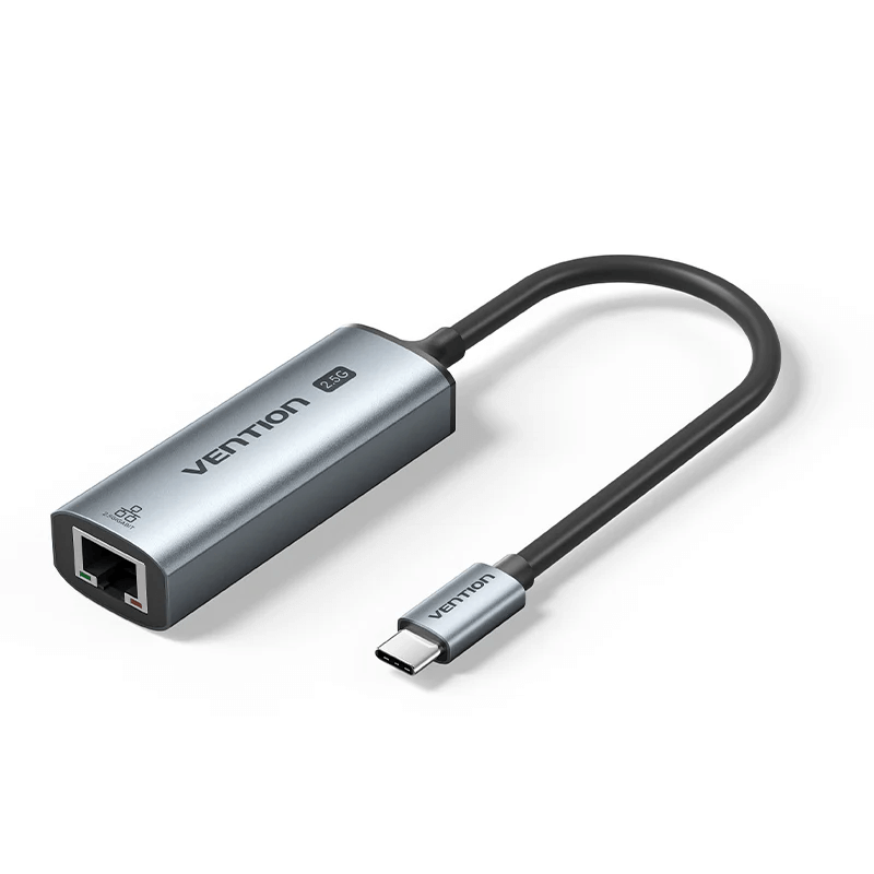 Vention USB-C to 2.5G Ethernet Adapter in sleek aluminum design for fast internet connectivity.