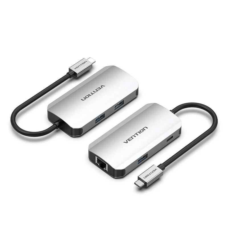Vention 5-in-1 USB-C Hub with Ethernet, perfect corporate gift with multiple connectivity options and fast transfer rates.