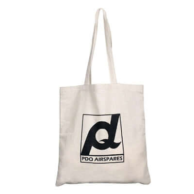 6oz Canvas Tote Bag featuring PDQ AIRSPARES logo on natural color fabric, perfect for everyday use.