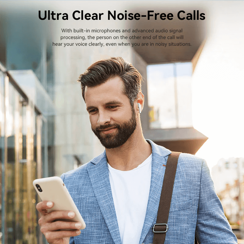 Vention True Wireless Bluetooth Earbuds Elf E02 providing ultra clear noise-free calls in a busy environment.