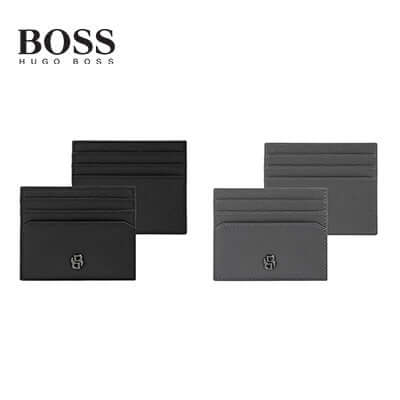 Hugo Boss Card holder Double B Saffiano in black and grey, a sophisticated corporate gift option.