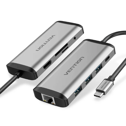 Vention 9-in-1 USB-C USB Hub displaying multiple connectivity ports and sleek design.