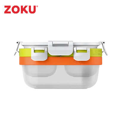 Zoku 7 Piece Neat Stack Food Container with bright color bands and watertight lid for organized kitchen storage.