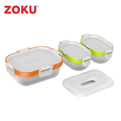 Zoku 7 Piece Neat Stack Food Container showcasing a smart design with colorful lids for organized storage.