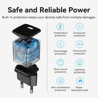 Venion 1-Port USB-C Wall Charger PD20W features safe and reliable power with built-in device protection.