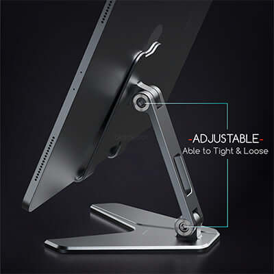 Blackdot A-Hold Premium Universal Adjustable Phone & Tablet Portable Aluminum Holder showing adjustable features.