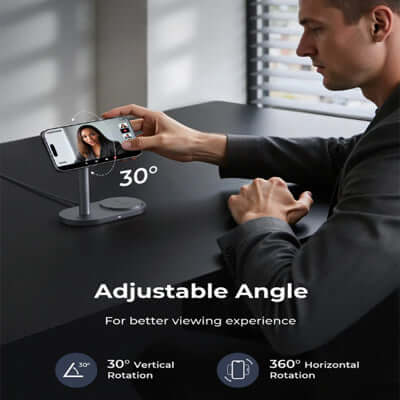 AUKEY LC-MC213 Qi2.2 MagFusion 2X 2-in-1 25W Magnetic Wireless Charging Station with adjustable viewing angle