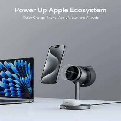 AUKEY LC-MC311A MagFusion 3-in-1 Qi2 15W Magnetic Wireless Charger MFI Certified with Active Cooling System