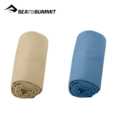 Sea To Summit Airlite Towel X Small, eco-friendly travel towel in beige and blue, lightweight and fast-drying.