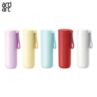 Artiart Blue Bird Thermal Suction Bottle in various colors including purple, yellow, mint green, red, and white.