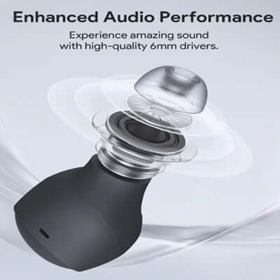 Aukey EP-M3A True Wireless Earbuds showcasing enhanced audio performance with high-quality 6mm drivers.