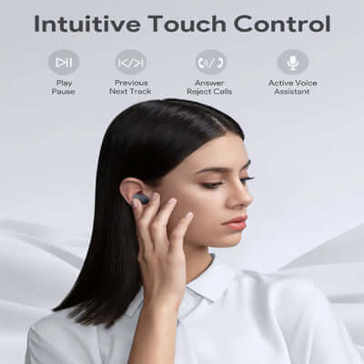 Aukey EP-M3A True Wireless Earbuds showcasing intuitive touch controls for music and calls.