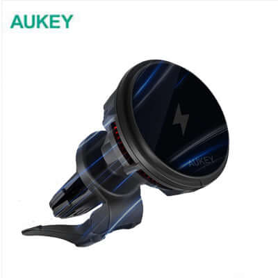 Aukey HD-M12 MagLink Freeze MagSafe Wireless Charging with Cooling System Phone Mount design with black finish.