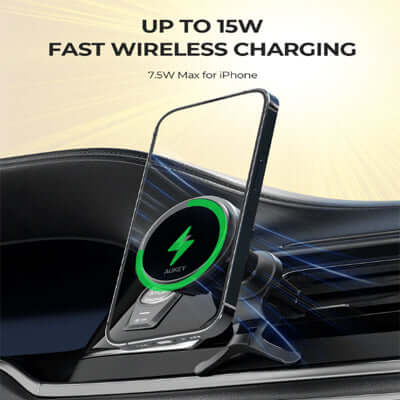 Aukey HD-M12 MagLink Freeze MagSafe Wireless Charging with Cooling System Phone Mount with fast wireless charging.
