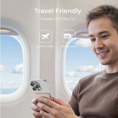 Aukey PB-MS07 MagFusion M Qi2 5000mAh Magnetic Wireless Power Bank, travel friendly for on-the-go charging.