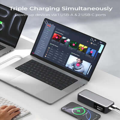Aukey PB-Y63 Spark Mega 27600mAh 140W PD Ultra-Fast Charging Laptop Power Bank CCC Certified charging devices simultaneously.