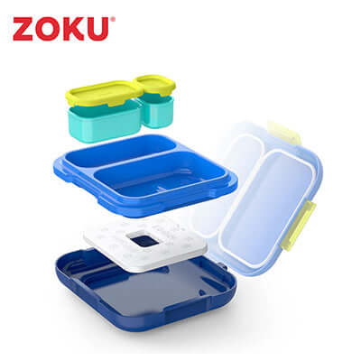 Zoku Neat Bento Lunchbox modular containers in blue and green, perfect for corporate gift and meal customization.