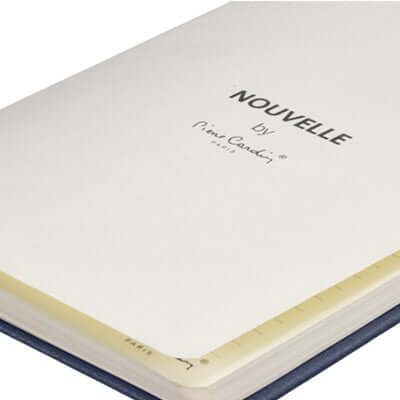Pierre Cardin Biarritz Notebook open page displaying NOUVELLE branding, ideal corporate gift.