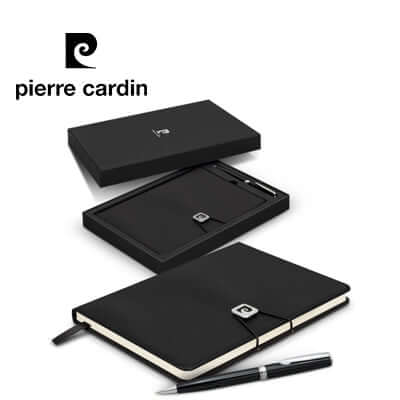Pierre Cardin Biarritz Notebook and Pen Gift Set in a stylish black packaging with a twist-action pen.