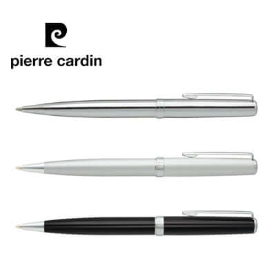 Pierre Cardin Biarritz Notebook and Pen Gift Set featuring elegant ballpoint pens in silver and black.