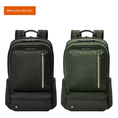 Briggs & Riley HTA Large Cargo Backpack in black and green, perfect corporate gift for modern travelers.