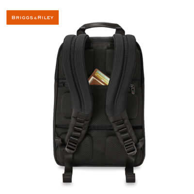 Briggs & Riley HTA Slim Expandable Backpack featuring padded straps and compact design for modern professionals.