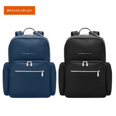 Briggs & Riley Rhapsody Medium Backpack in navy and black, perfect for corporate gifts and tech protection.