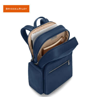 Briggs & Riley Rhapsody Medium Backpack with laptop compartment and stylish design opened.