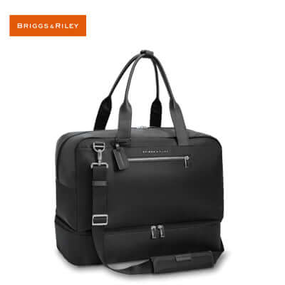 Briggs & Riley Rhapsody Weekender Tote in black with handles and shoulder strap, ideal for travel and corporate gift.